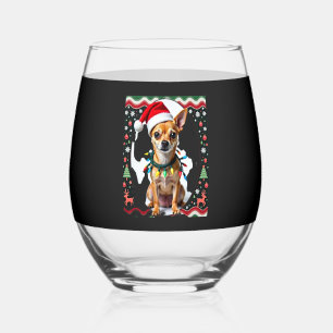 Verre À Vin Sans Pied Chihuahua Noël Santa Pull de Noël Ugly Chien Amant