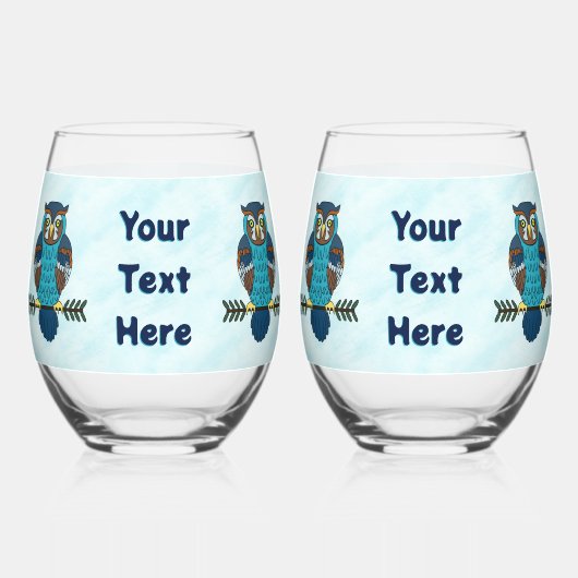 Verre À Vin Sans Pied Chouette d'art populaire nordique (Verso)