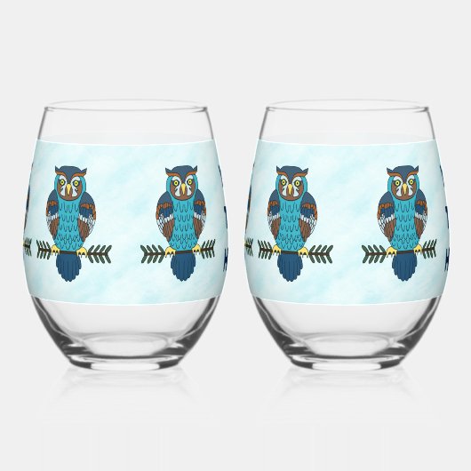 Verre À Vin Sans Pied Chouette d'art populaire nordique (Gauche)