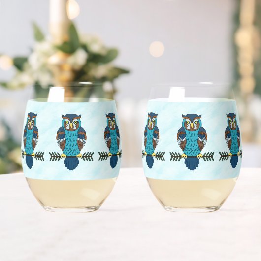 Verre À Vin Sans Pied Chouette d'art populaire nordique (Insitu (Mariage))