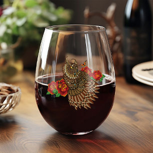 Verre À Vin Sans Pied Chouette des Roses rouges bleu