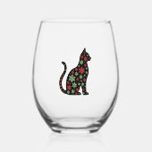 Verre À Vin Sans Pied Christmas Cat T-Shirt (Recto)