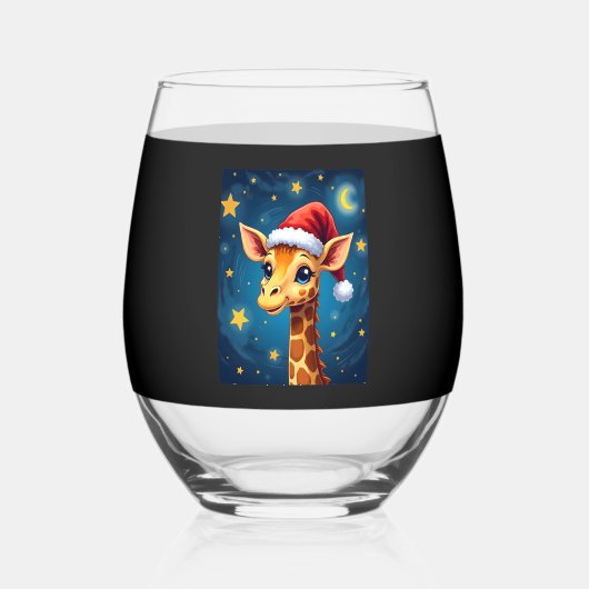 Verre À Vin Sans Pied Christmas Giraffe Santa Hat Starry Night Holiday L (Recto)