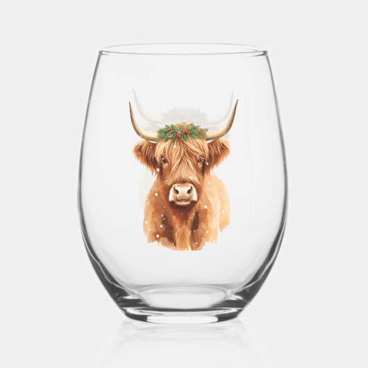 Verre À Vin Sans Pied Christmas Highland Miniature Cow Animal (Verso)