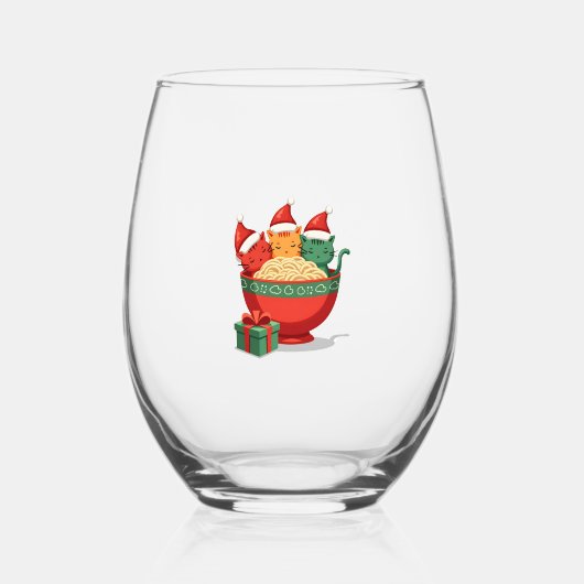 Verre À Vin Sans Pied Christmas Ramen Cat Santa Anime Meow Kitty Meow Ca (Recto)