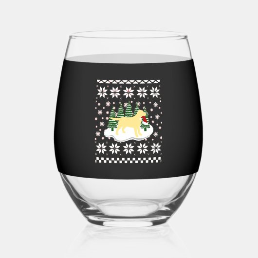 Verre À Vin Sans Pied Christmas Yellow Labrador Silhouette Santa Hat Cla (Recto)