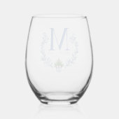 Verre À Vin Sans Pied Cimetière Monogramme Bleu avec arbre de Noël (Verso)