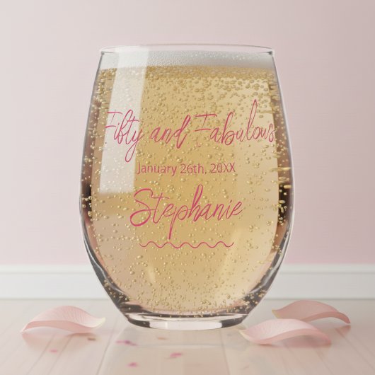 Verre À Vin Sans Pied Cinquante ans et Fabuleux Script Rose