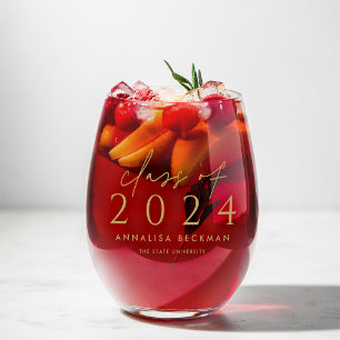 Verre À Vin Sans Pied Classe script Graduation personnalisée 2025