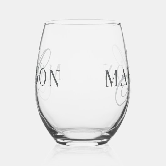 Verre À Vin Sans Pied Classic Élégant Script Monogramme Nom initial (Droite)