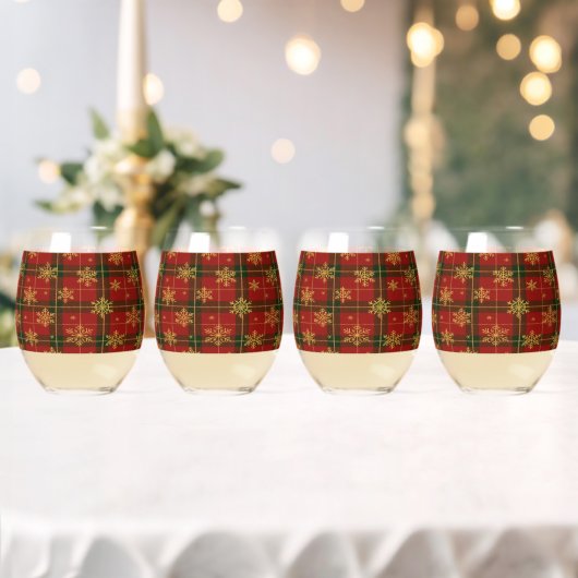Verre À Vin Sans Pied Classic Red Tartan with Golden Snowflakes (Insitu (Mariage))