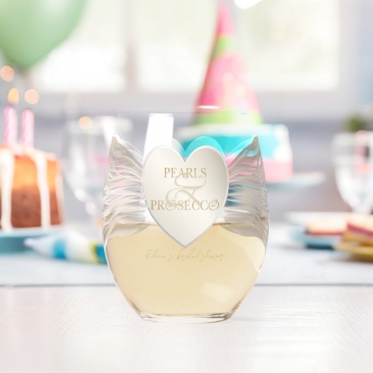 Verre À Vin Sans Pied Cœur Esperluette Perles & Prosecco Shower de Maria (Insitu (Anniversaire))