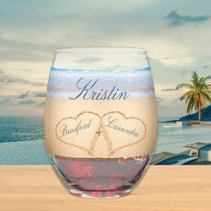 Verre À Vin Sans Pied Coeurs de mariage de plage personnalisée en faveur