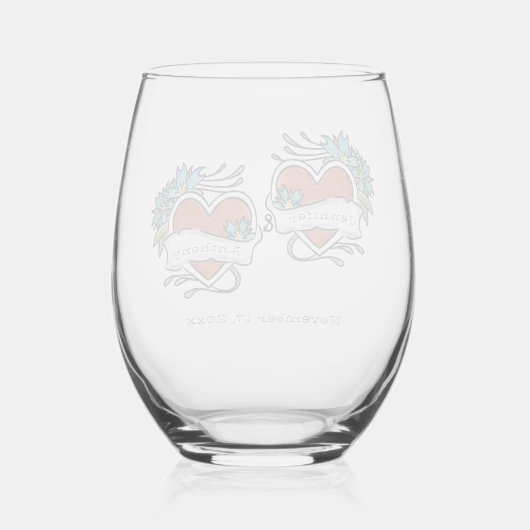 Verre À Vin Sans Pied Coeurs tatoués, Mariage graphique de tatouage (Verso)