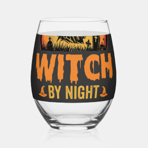 Verre À Vin Sans Pied Coiffeur de jour Sorcière de nuit Design Halloween