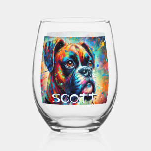 Verre À Vin Sans Pied Coloré Pop Art Boxer Chien Personnalisé Turquoise