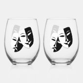 Verre À Vin Sans Pied Comédie/Masques Tragédie Ensemble de Drinkware (Verso)