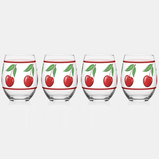 Verre À Vin Sans Pied Conception Cerise Rouge (Droite)