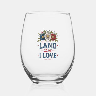 Verre À Vin Sans Pied Conception de chemise de terre florale patriotique