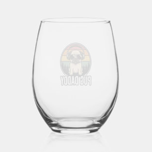 Verre À Vin Sans Pied Conception de chemise vectorielle pour chien Pug D