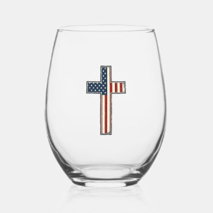 Verre À Vin Sans Pied Conception de vecteur de croix patriotique en détr