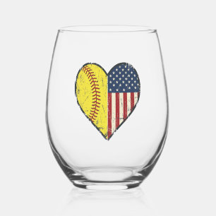 Verre À Vin Sans Pied Conception de vecteur vintage de coeur de softball