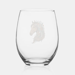 Verre À Vin Sans Pied Conception vectorielle de tête de cheval floral vi