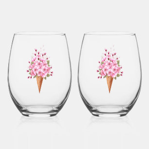 Verre À Vin Sans Pied Cône rose Sakura crème glacée gaufre