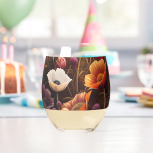 Verre À Vin Sans Pied Coquelicots Colorés