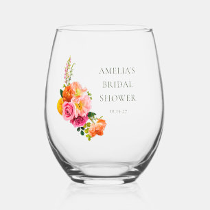 Verre À Vin Sans Pied Coquelicots roses floraux vibrants Mariage