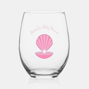 Verre À Vin Sans Pied Coquille d'huîtres pour fille rose et Baby shower 