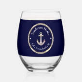 Verre À Vin Sans Pied Corde d'Ancre marine bleu blanc Nom (Recto)