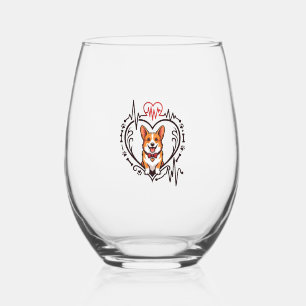 Verre À Vin Sans Pied Corgi Chien Coeur Battement de coeur Ecg Nœud papi