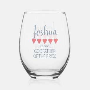Verre À Vin Sans Pied Cortège de mariage & mariée 5 cœurs Parrain de la