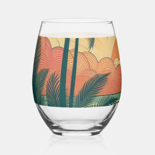 Verre À Vin Sans Pied Coucher de soleil rétro/tropical vintage/hawaïen