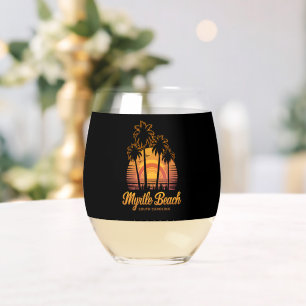 Verre À Vin Sans Pied Coucher de soleil sur un palmier rétro en Caroline