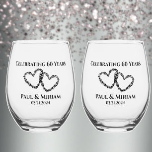 Verre À Vin Sans Pied Couples Nom 60e Anniversaire Cadeau Coeur original