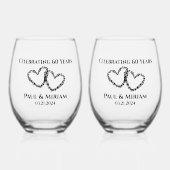 Verre À Vin Sans Pied Couples Nom 60e Anniversaire Cadeau Coeur original (Recto)