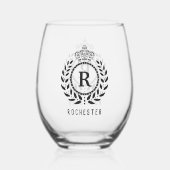 Verre À Vin Sans Pied Couronne royale Laurel Wreath Black Nom monogramme (Verso)