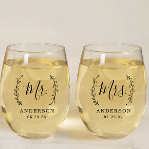 Verre À Vin Sans Pied Couronne rustique Cadeau de nouveaux mariés M. et