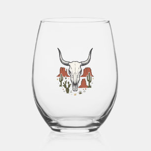 Verre À Vin Sans Pied Crâne de vache de désert Art de cactus sud-ouest v