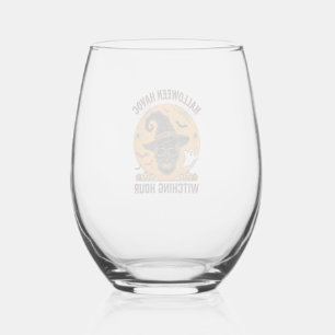 Verre À Vin Sans Pied Crâne Effrayant Lune Chapeau de Sorcière Vintage H