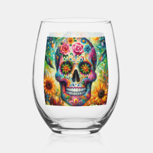 Verre À Vin Sans Pied Crâne sucre Dia De Los Muertos Jour des Morts