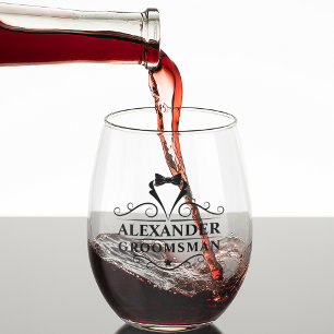 Verre À Vin Sans Pied Cravate noire Groomsman prise