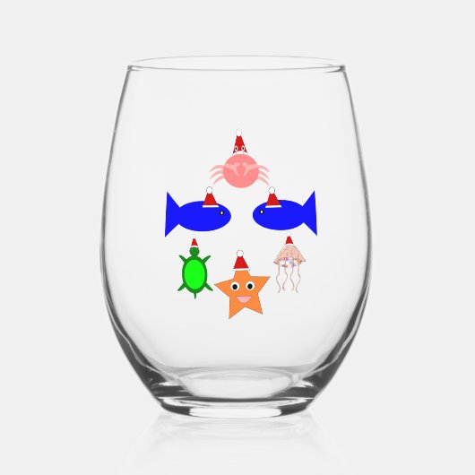 Verre À Vin Sans Pied Créatures de la mer de Noël (Recto)