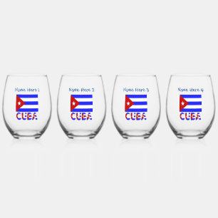 Verre À Vin Sans Pied Cuba et Drapeau Cubain Bleu Clair Personnalisé