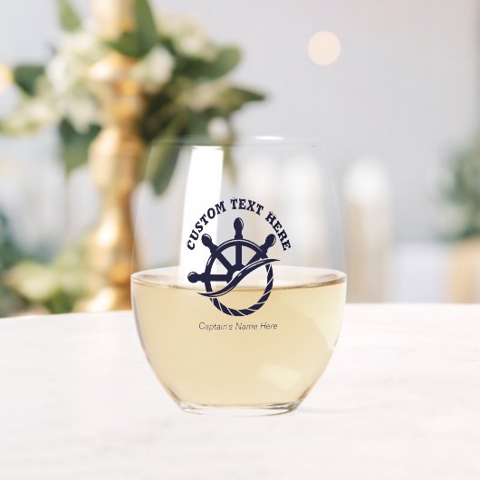 Verre À Vin Sans Pied Custom Captain Boat Nautical Gift (Insitu (Mariage))