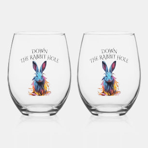 Verre À Vin Sans Pied Custom Down Rabbit Hole Blue Bunny