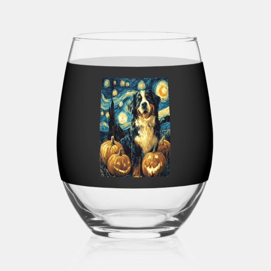 Verre À Vin Sans Pied Cute Bernese mountain Dog Halloween Jack O Lantern (Recto)