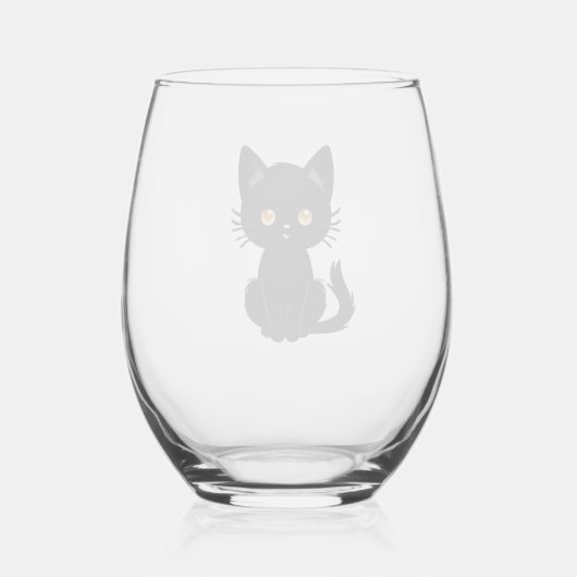 Verre À Vin Sans Pied Cute chat noir 2 (Verso)